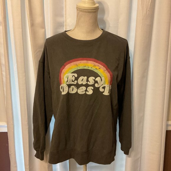 Wildfox Top S Gray Long Sleeve Easy Does It Rainbow Graphic Sweatshirt S… - Picture 1 of 8